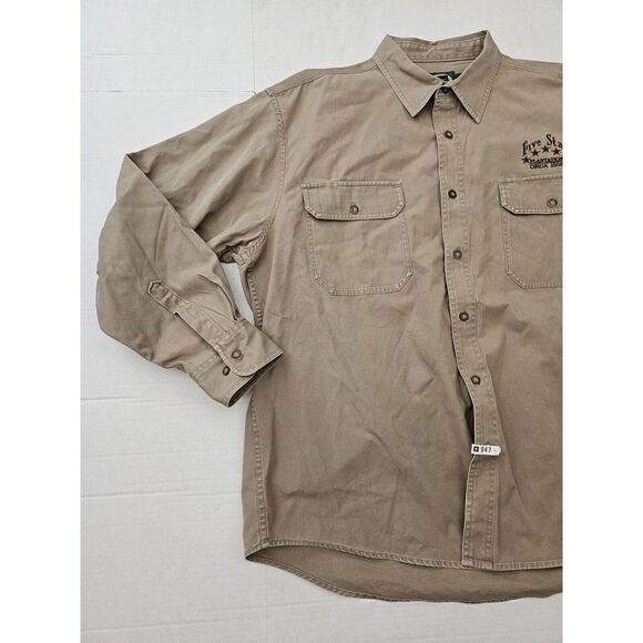 Cabelas Button Down Shirt Mens Sz XL Beige Long Sleeve Canvas Rough Neck - Picture 3 of 13